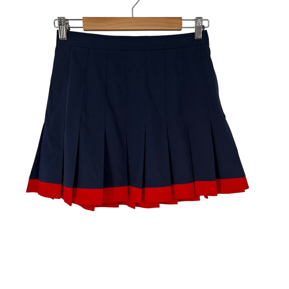 Vintage The La Costa Spa Navy Blue Red Pleated Tennis Skirt 12 Union Made in USA